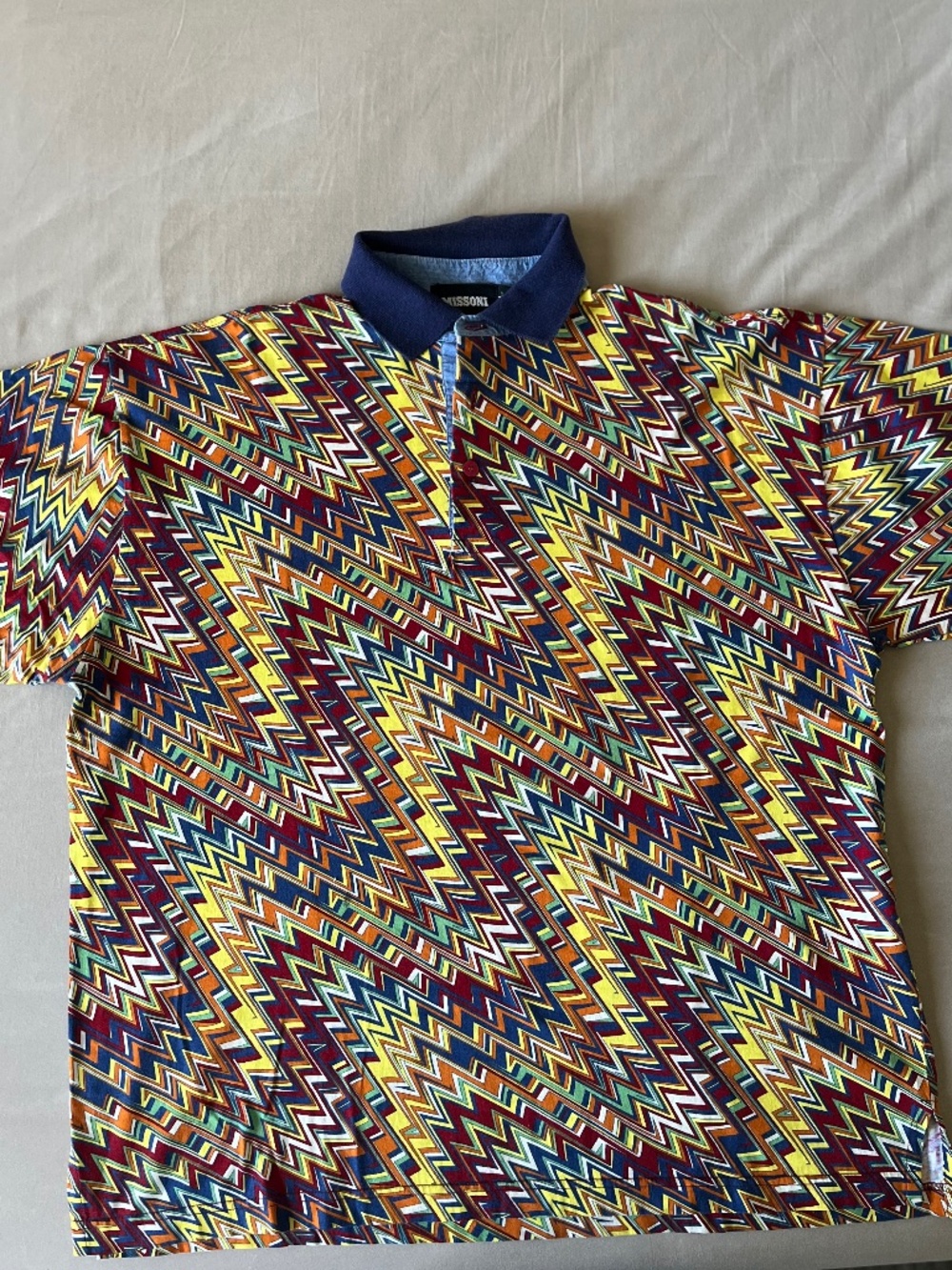 Vintage Missoni Sport Multicolor Zigzag Polo Shirt Size L - Excellent Condition